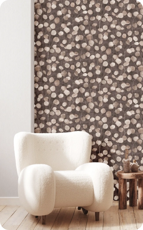 Brown leaf wallpaper look stunning by living room